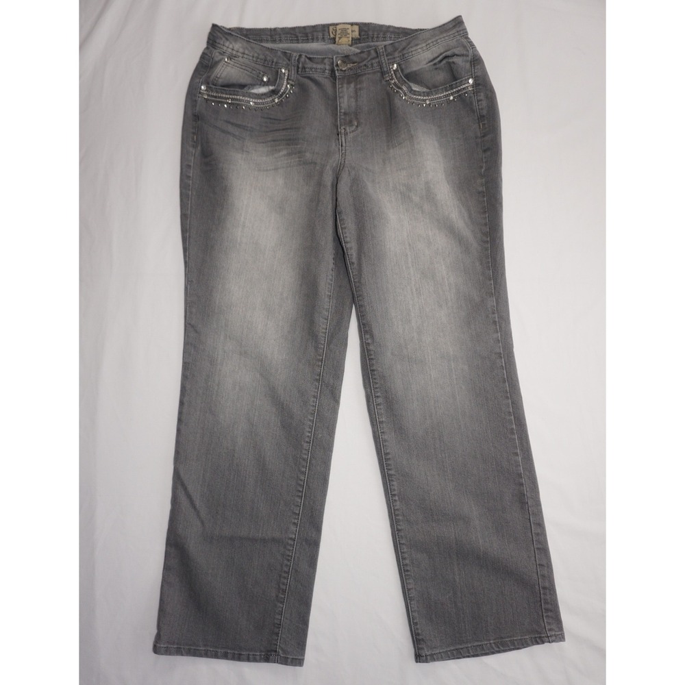 Earl Jean 16W Gray Denim Embellished Straight Leg Jeans